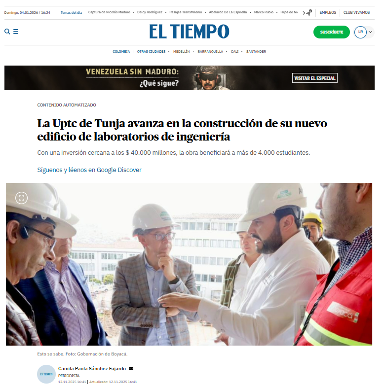 La UPTC de Tunja avanza en la construcción de su nuevo edificio de laboratorios de ingeniería
